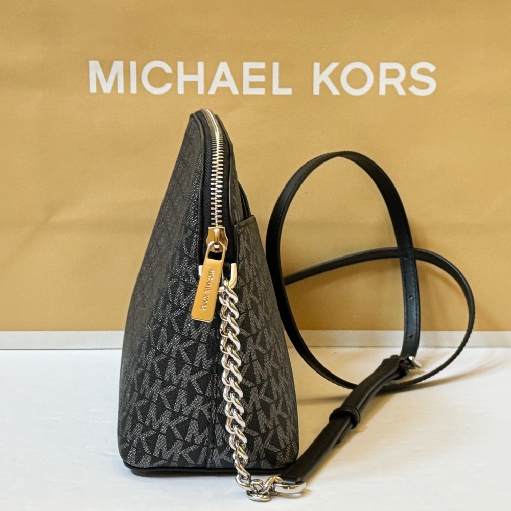 Michael Kors Jet Set Travel Medium Dome Crossbody Bag MK Silver/Black - Picture 7 of 7